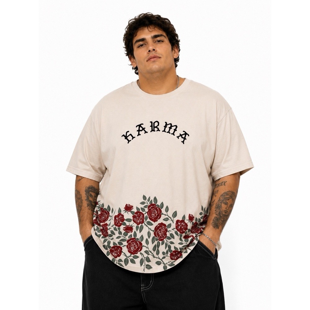 Cornerstore Bodega Mens Karma Rose Graphic Tee Cream Cotton Blend XXL